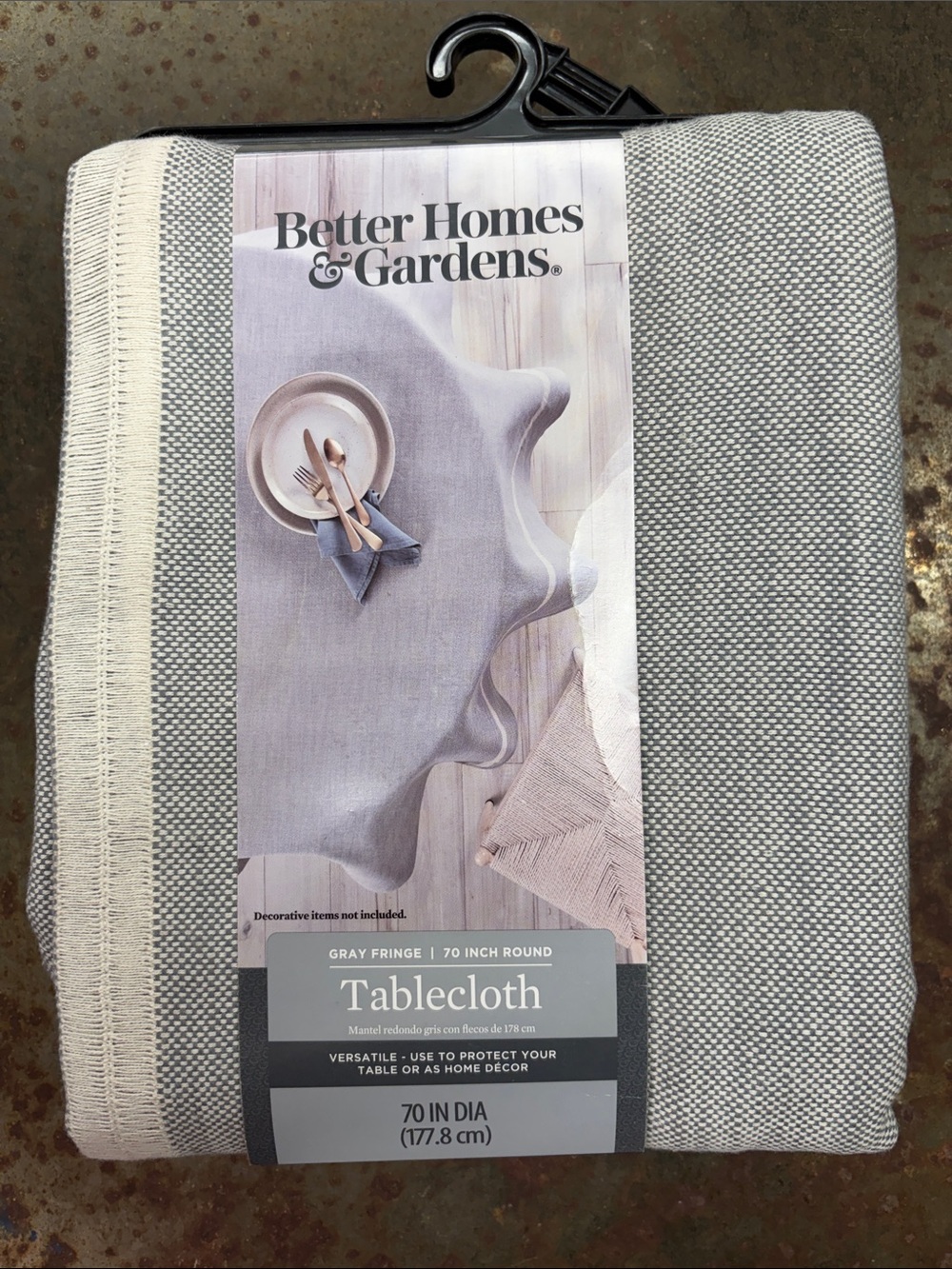 NWT Better Homes Grey Fringe 70” Round Tablecloth CottageCore Boho Farmhouse